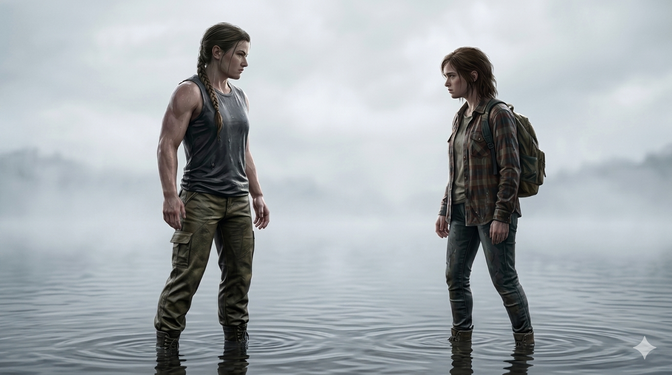 ゲーム・The Last of Us・ Part II　のイメージ図。最終局面、相対する、決して分かり合えないアビーとエリー。